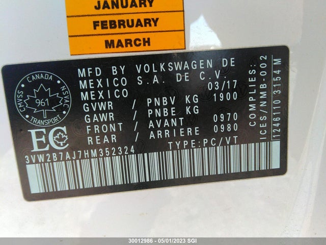 3VW2B7AJ7HM352324 Volkswagen JETTA S