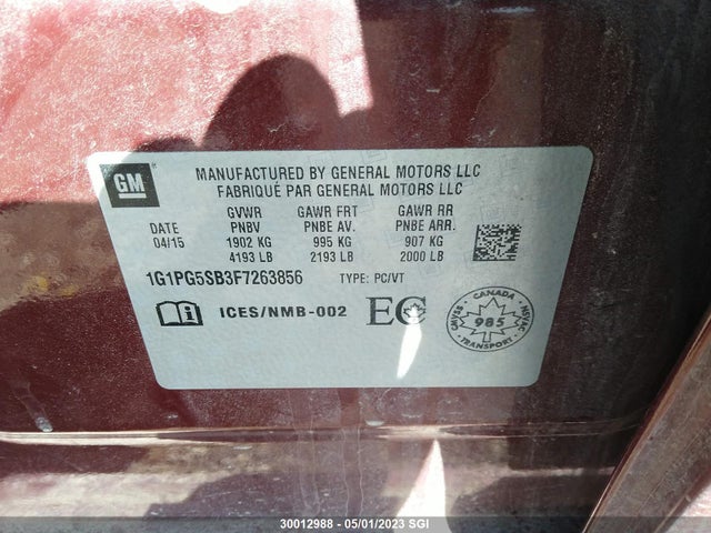 Chevrolet CRUZE LTZ 2015 1G1PG5SB3F7263856 Image 9