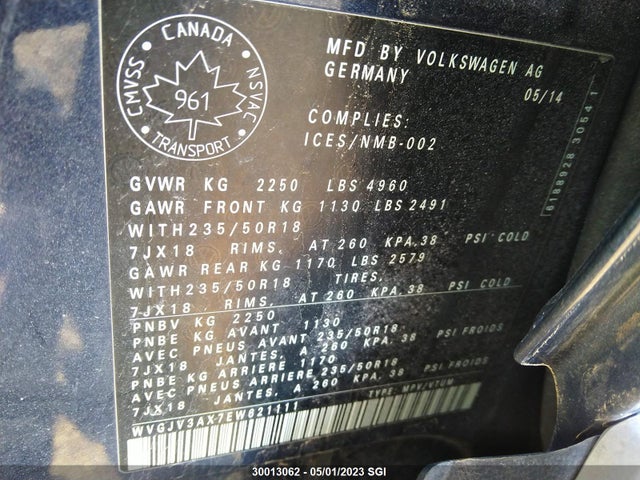 WVGJV3AX7EW621111 Volkswagen Tiguan S/se/sel/r-line