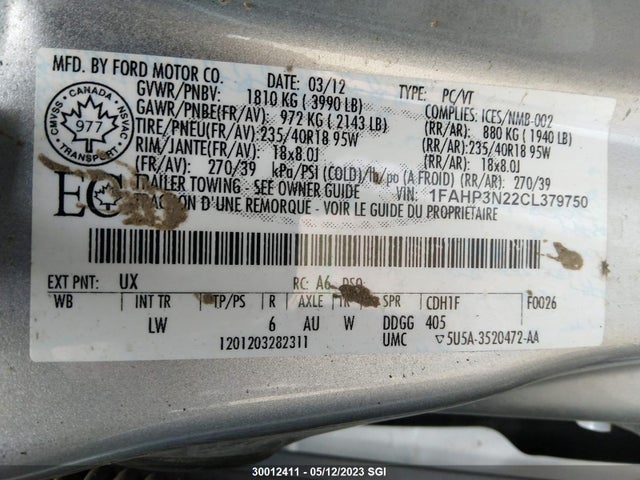 Aukcja sprzedaży 2012 Ford Focus Titanium, vin: 1FAHP3N22CL379750, numer aukcji: 30012411