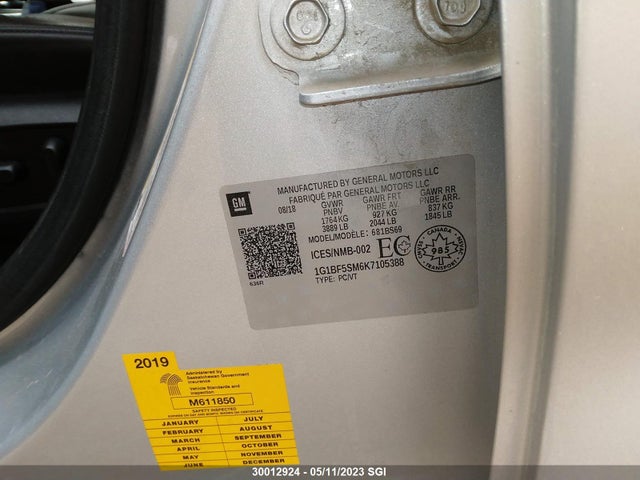Chevrolet Cruze Premier 2019 1G1BF5SM6K7105388 Image 9