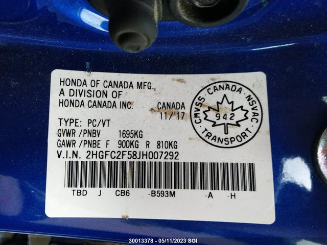 Honda Civic Lx 2018 2HGFC2F58JH007292 Image 9