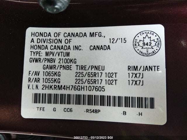 Honda CR-V EXL 2016 2HKRM4H76GH107605 Image 9
