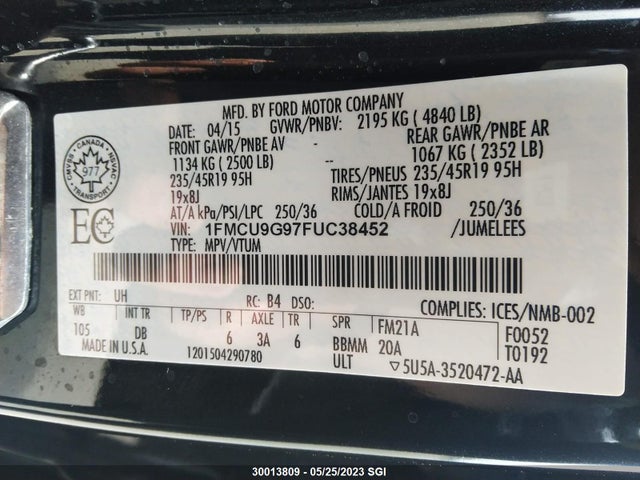 Ford ESCAPE SE 2015 1FMCU9G97FUC38452 Image 10