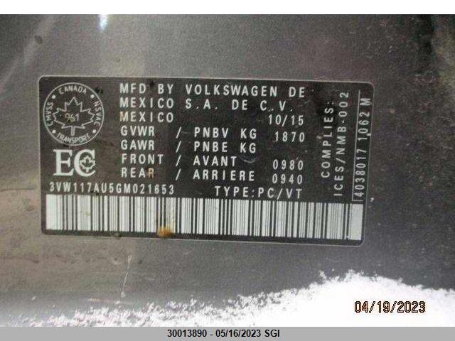 3VW117AU5GM021653 Volkswagen GOLF S
