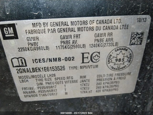 Chevrolet EQUINOX LT 2014 2GNALBEK1E6153526 Image 10