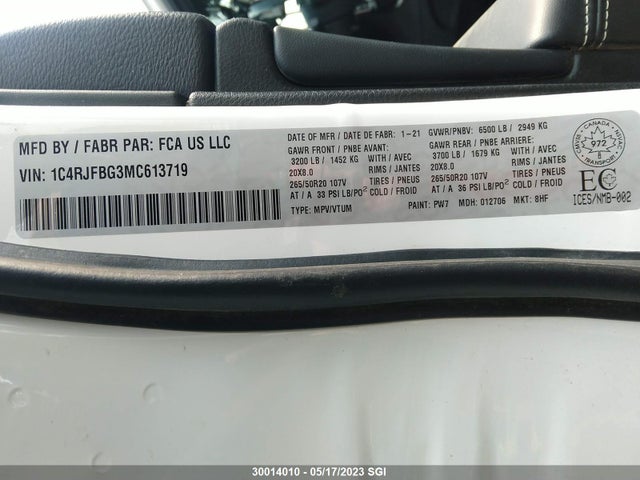 1C4RJFBG3MC613719 Jeep Grand Cherokee Limited