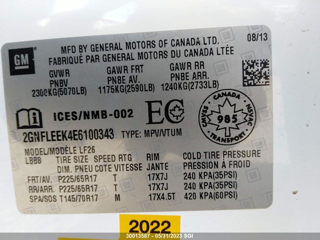 Chevrolet EQUINOX LS 2014 2GNFLEEK4E6100343 Image 9