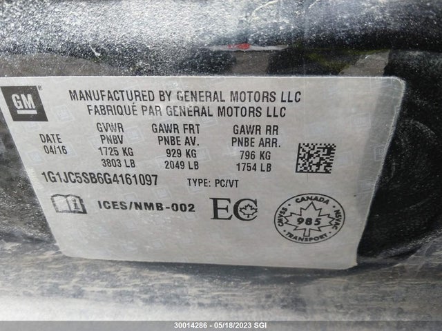 Chevrolet SONIC LT 2016 1G1JC5SB6G4161097 Image 9