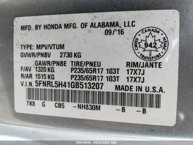 Honda ODYSSEY EX 2016 5FNRL5H41GB513207 Image 10