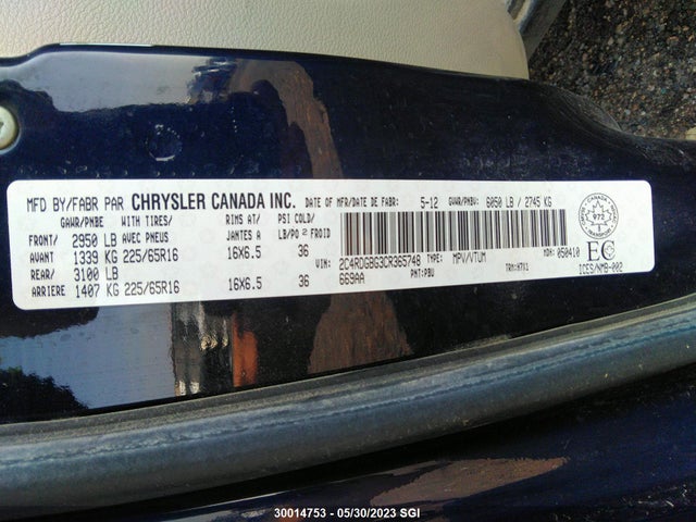 2012 Dodge Grand Caravan Se მანქანა იყიდება აუქციონზე, vin: 2C4RDGBG3CR365748, აუქციონის ნომერი: 30014753
