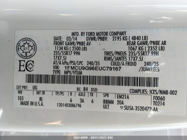 Ford ESCAPE SE 2014 1FMCU9G96EUC79167 Image 10