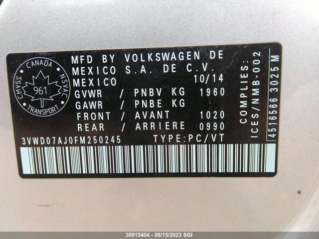 3VWD07AJ0FM250245 Volkswagen JETTA SE