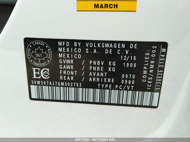 3VW267AJ7GM302753 Volkswagen JETTA S