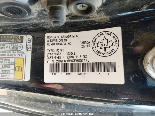 Honda CIVIC EXL 2015 2HGFG3B9XFH002475 Image 10