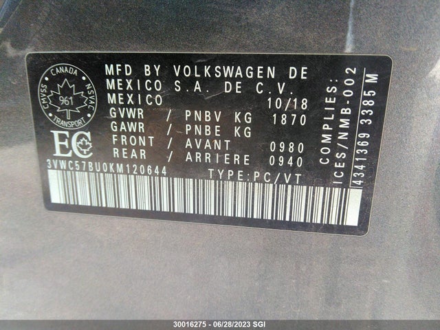 3VWC57BU0KM120644 Volkswagen Jetta S/se/r-line