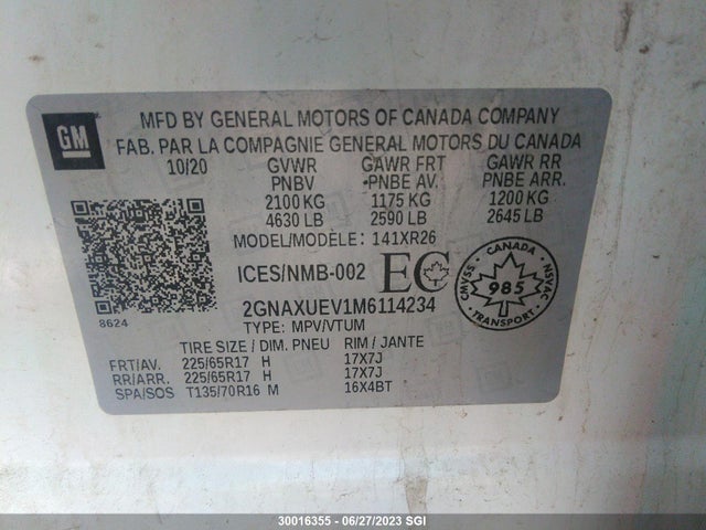 Chevrolet EQUINOX LT 2021 2GNAXUEV1M6114234 Image 9