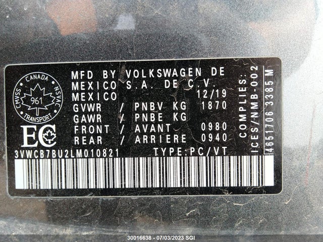 3VWCB7BU2LM010821 Volkswagen Jetta S/se/r-line