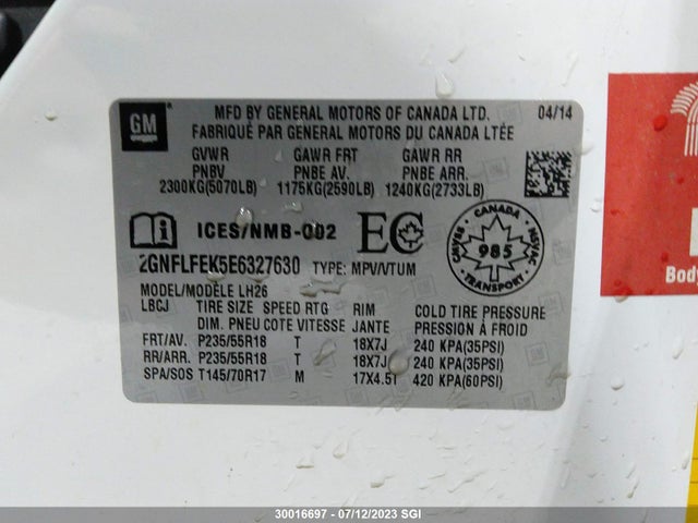 Chevrolet EQUINOX LT 2014 2GNFLFEK5E6327630 Image 9