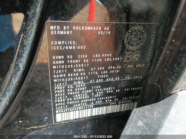 WVGJV7AX4GW617110 Volkswagen Tiguan Comfort/high/r-line/sp Ed
