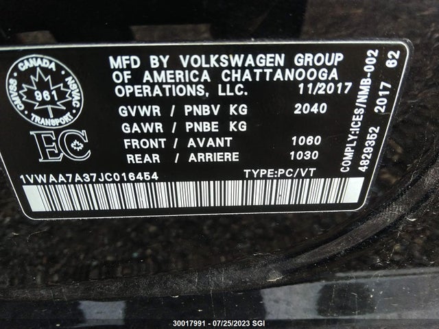 1VWAA7A37JC016454 Volkswagen Passat S/r-line