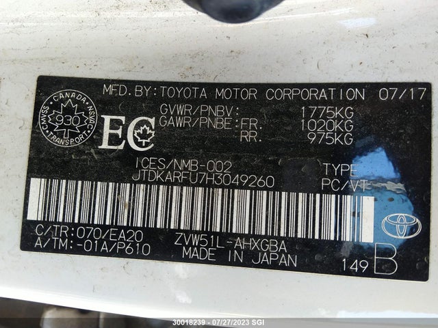 Toyota PRIUS 2017 JTDKARFU7H3049260 Image 10