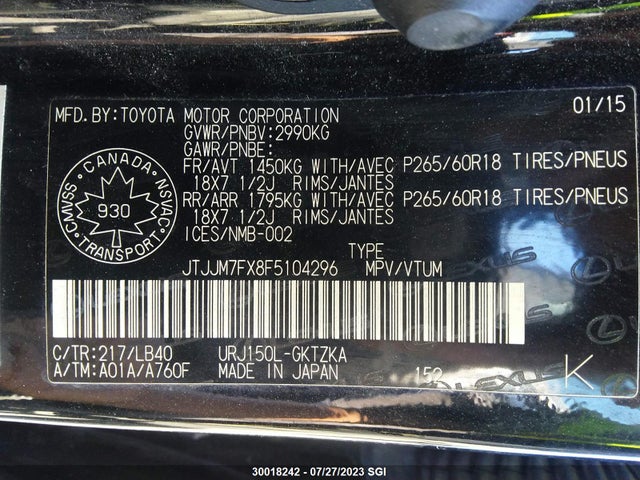 JTJJM7FX8F5104296 Lexus Gx Premium