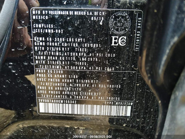 3VV0B7AX0KM155342 Volkswagen TIGUAN S