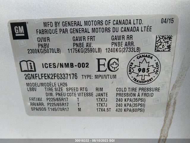 Chevrolet EQUINOX LT 2015 2GNFLFEK2F6337176 Image 9