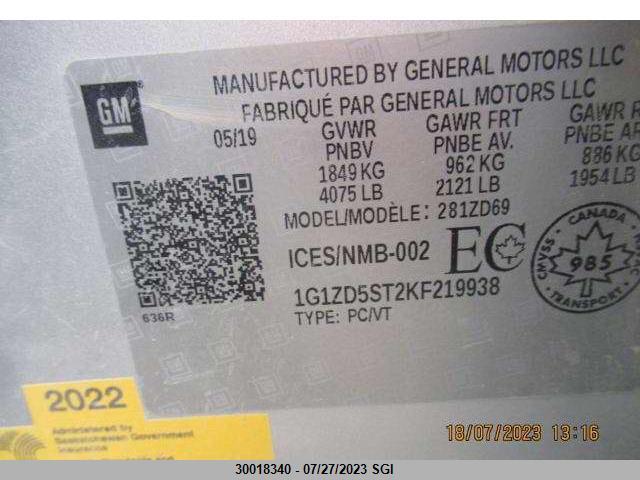 Chevrolet MALIBU LT 2019 1G1ZD5ST2KF219938 Image 16