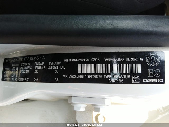 ZACCJBBT1GPD29792 Jeep Renegade Latitude