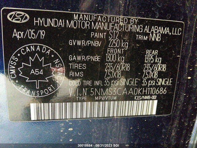 Hyundai Santa Fe Sel/sel Plus 2019 5NMS3CAA0KH110686 Image 9