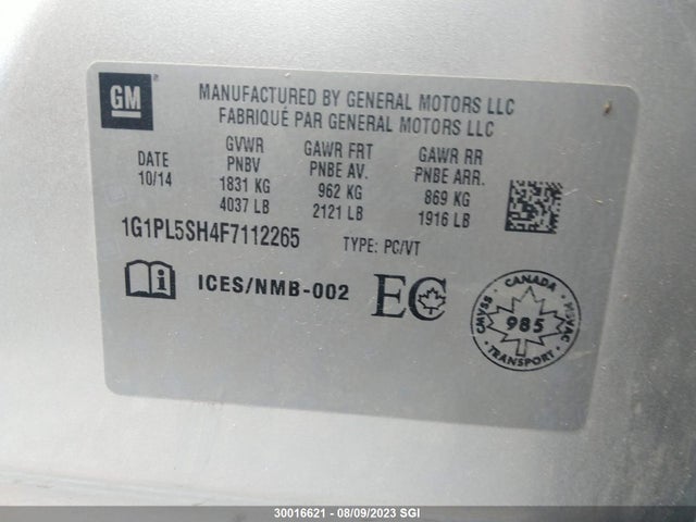 Chevrolet CRUZE LS 2015 1G1PL5SH4F7112265 Image 9