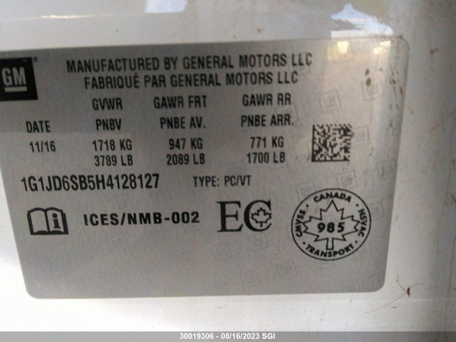 Chevrolet SONIC LT 2017 1G1JD6SB5H4128127 Image 9