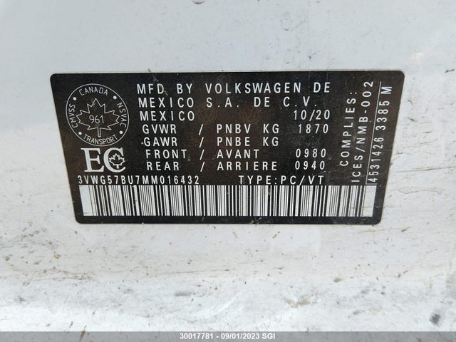 3VWG57BU7MM016432 Volkswagen Jetta Sel Premium