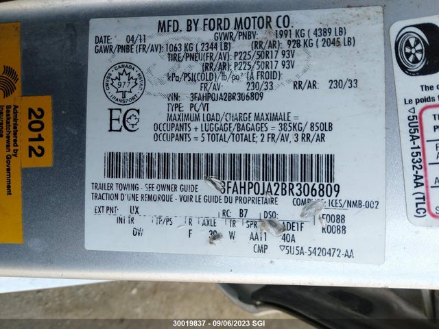 Продажа на аукционе авто 2011 Ford Fusion Sel, vin: 3FAHP0JA2BR306809, номер лота: 30019837
