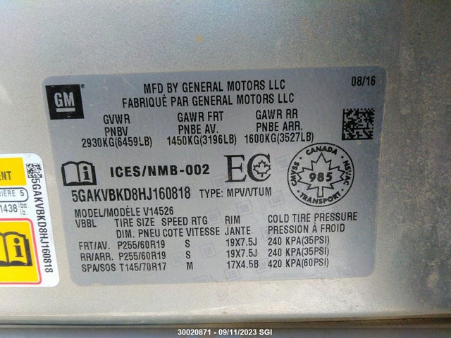 Buick Enclave 2017 5GAKVBKD8HJ160818 Image 9