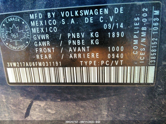 3VW217AU6FM031191 Volkswagen Golf Trendline/highline