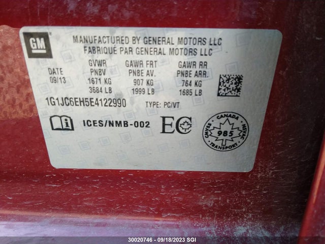 Chevrolet SONIC LT 2014 1G1JC6EH5E4122990 Image 9