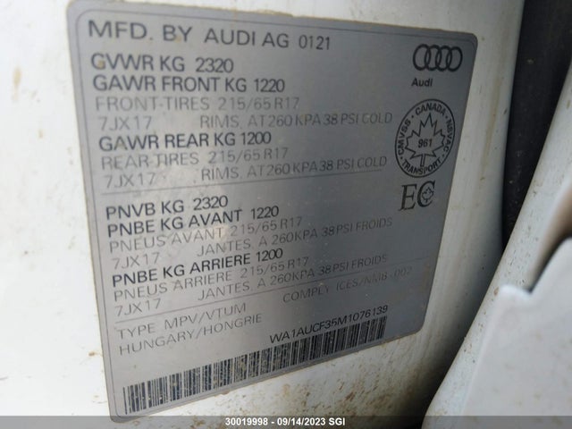 WA1AUCF35M1076139 Audi Q3 Premium 40