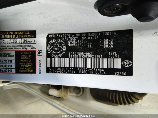 Продаж на аукціоні авто 2012 Toyota Camry Hybrid/le/xle, vin: 4T1BD1FK0CU021161, номер лоту: 30021348