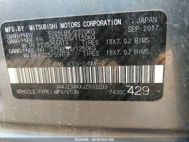 JA4JZ3AXXJZ603293 Mitsubishi Outlander Se