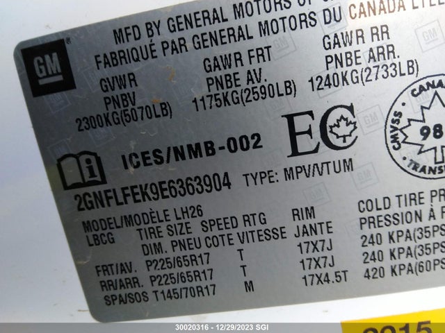 Chevrolet EQUINOX LT 2014 2GNFLFEK9E6363904 Image 9