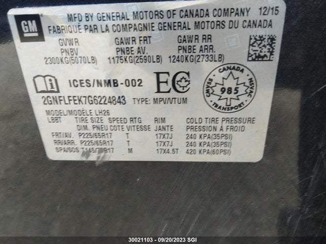 Chevrolet EQUINOX LT 2016 2GNFLFEK7G6224843 Image 9