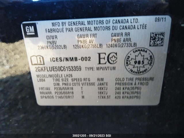 Продажа на аукционе авто 2012 Gmc Terrain Slt-1, vin: 2GKFLUE50C6153359, номер лота: 30021205