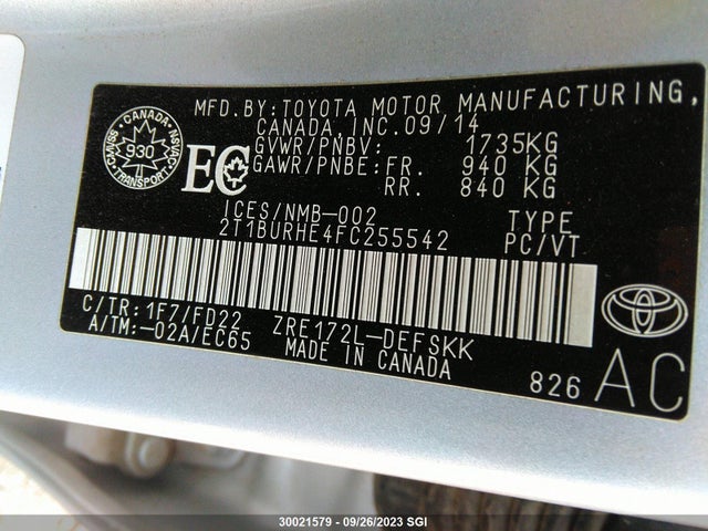 Toyota COROLLA CE/S/LE 2015 2T1BURHE4FC255542 Image 9