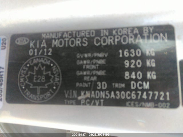 Aukcja sprzedaży 2012 Kia Rio Ex/sx, vin: KNADN5A30C6747721, numer aukcji: 30019137