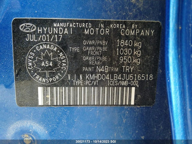 Продажа на аукционе авто 2018 Hyundai Elantra Sport, vin: KMHD04LB4JU516518, номер лота: 30021173