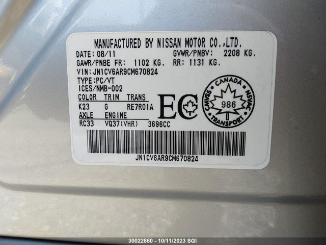 Aukcja sprzedaży 2012 Infiniti G37, vin: JN1CV6AR9CM670824, numer aukcji: 30022860
