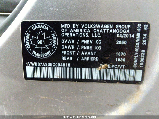 1VWBS7A33EC094818 Volkswagen PASSAT SE